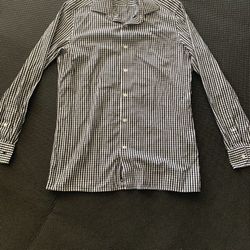 Men's Button-Down Shirt, Size 39, Blue And White Checkered