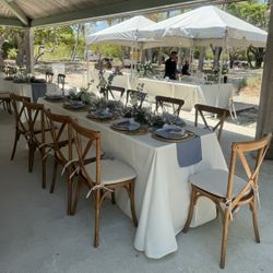 Crossback chairs - tables - linens - silverware r.n.t