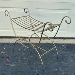 Vintage Hollywood Regency Mid Century Metal Vanity Bench