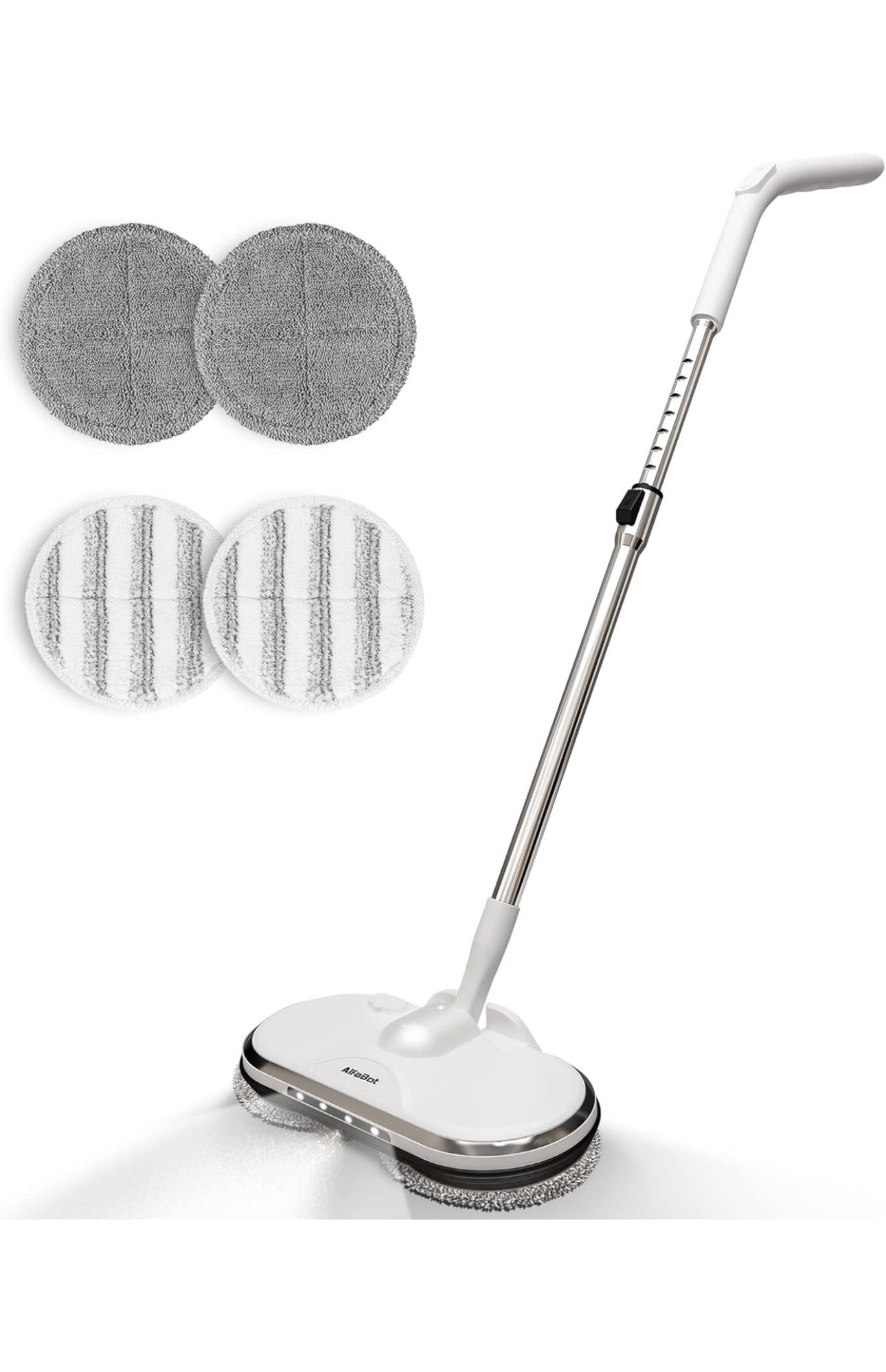 Cordless Electric Mop for Floor Cleaning, AlfaBot WS-24 Electric Spin Mop, Electric Mop with Water Sprayer and LED Headlight, Lightweight & Rechargeab