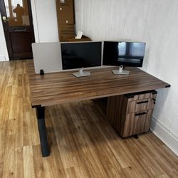 Premiera Rustic Series Laminate Desk Tables with Metal Stands