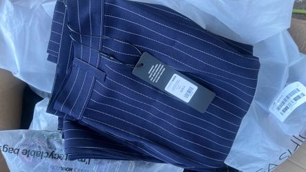 Navy Pinstripe Trousers