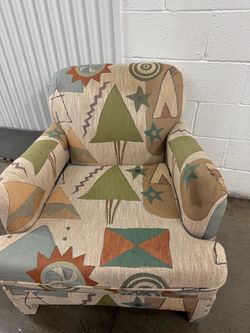 Vintage Southwestern Geometric Accent Armchair – Aztec Tribal Pattern Club Chair