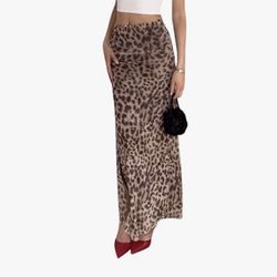 Size Medium Leopard Print Maxi Skirt Floor Length Y2k Trendy 