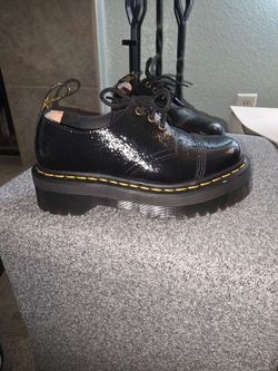Dr Martens Women’s 1461 Quad TC Black Textured Patent Leather Platform Size 7 US