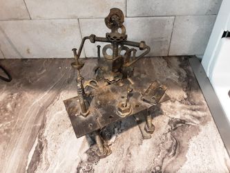 Vintage Folk Art Nuts & Bolts Sculpture Don Quixote at his desk 6 1/2" x 5 1/2"