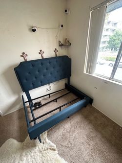 Full size bed frame navy blue