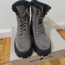 Marc fisher happier faux fur lug sole combat boot size 6M