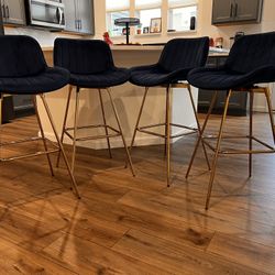 Blue velvet bar stools - 4 pieces