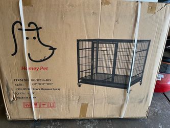 Heavy duty steel dog crate with lockable wheels