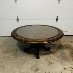 Vintage Round Coffee Table w/Glass Top (Read Desc)