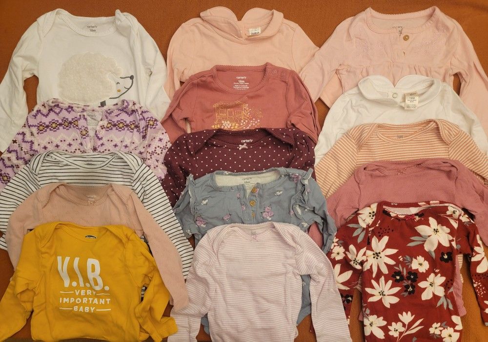 Carter's Baby Girl Long Sleeve Bodysuit Shirts - Size: 18 Months - Lot of 15