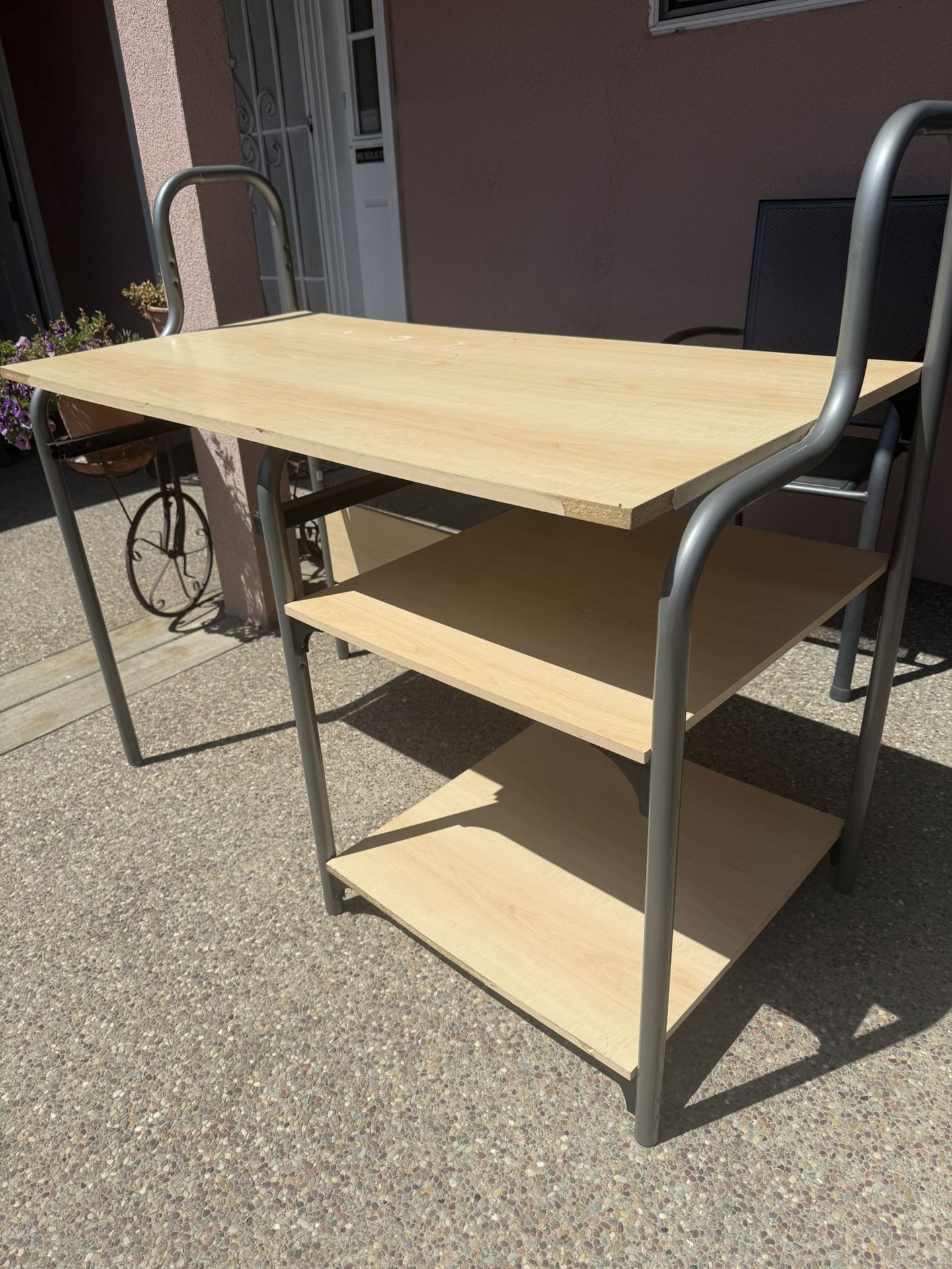 Sturdy Metal & Wood Desk with Storage Shelves – Great for Home Office or Students