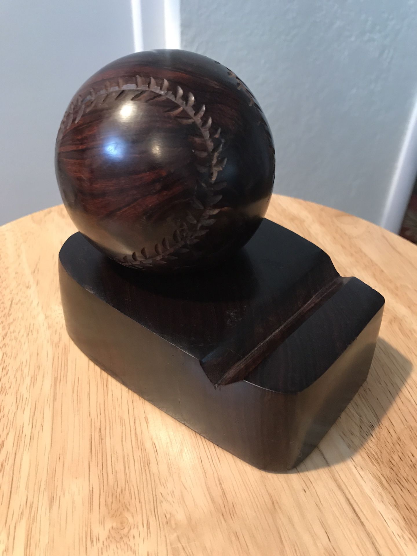 Hardwood Sculpture of a Baseball With Stand