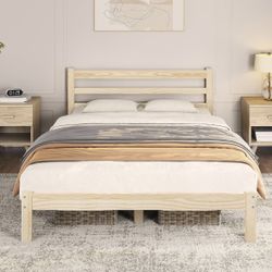 Full Bed Frames Solid Pine Wood Platform Bed with Paneled Headboard, Wicklow Style/Wooden Slats Support/Noise-Free/7.5 inch Space Underneath/No Box Sp
