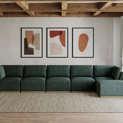 Henredon Murphy Fabric 6-Piece Modular Sectional with Ottoman - Green