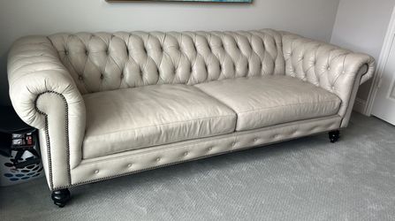COCOCO Home Handmade Cream Leather Chesterfield Sofa