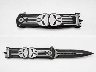 Tactical OTF Style Dual Tone Black Silver Automatic Folding Pocket Knife Glass Breaker