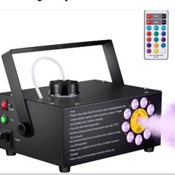 Fog Machine with 9 LED Lights 12 Colors, 500W 2500 CFM Horizontal and Vertical Halloween Smoke Machine with 2-in-1 Wireless Remote Control and 3 Auto