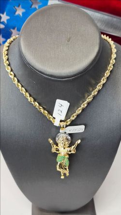 14k Semi Hollow 24inch 4.5mm Rope Chain And 14k 3D Cz Pendant