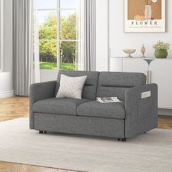 Loveseats Sofa Bed with Pull-out Bed,Adjsutable Back and Two Arm Pocket-Dark grey(54.5x33x31.5)