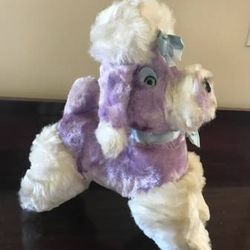 Vintage 1960's Carnival Toy Prize Stuffed Purple Plush Poodle Blue Eyes