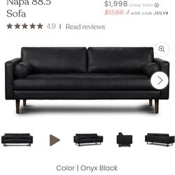 Real Leather Black Couch/sofa New 