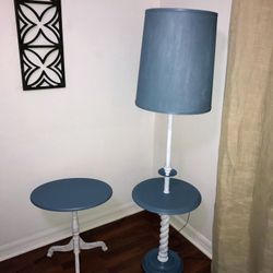 Vintage Leviton Brass Floor Lamp -  Coastal Blue & White