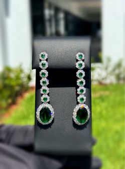 Jewelry 925 sterling silver white CZ  stone emerald oval round shape cut stone 70.00 CTW beautiful drop earrings