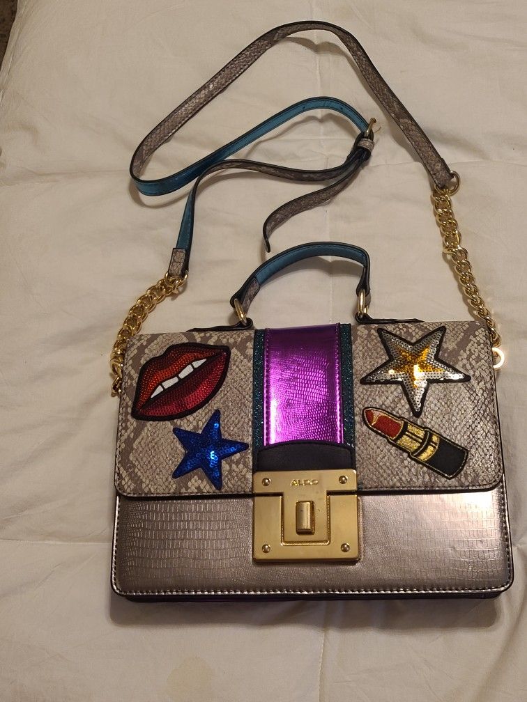 ALDO Margaritax Crossbody Sparkling Lip Lipstick Stars Top Handle Chain Crossbody Bag