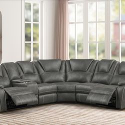 Beautiful   Gray Sectional Power Recliners(New)