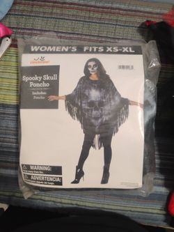 Women's Spooky Skull Halloween Poncho XS-XL