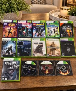 14 Xbox 360 games, including Halo, Call of Duty, LEGO Batman, Kinect games, and more
