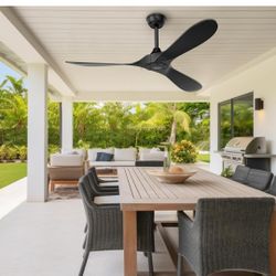 Black Ceiling Fan No Light, 52 in Outdoor Ceiling Fan with Remote, Indoor Ceiling Fans without lights 3 Blades, 6 Speed Reversible DC Motor Modern for