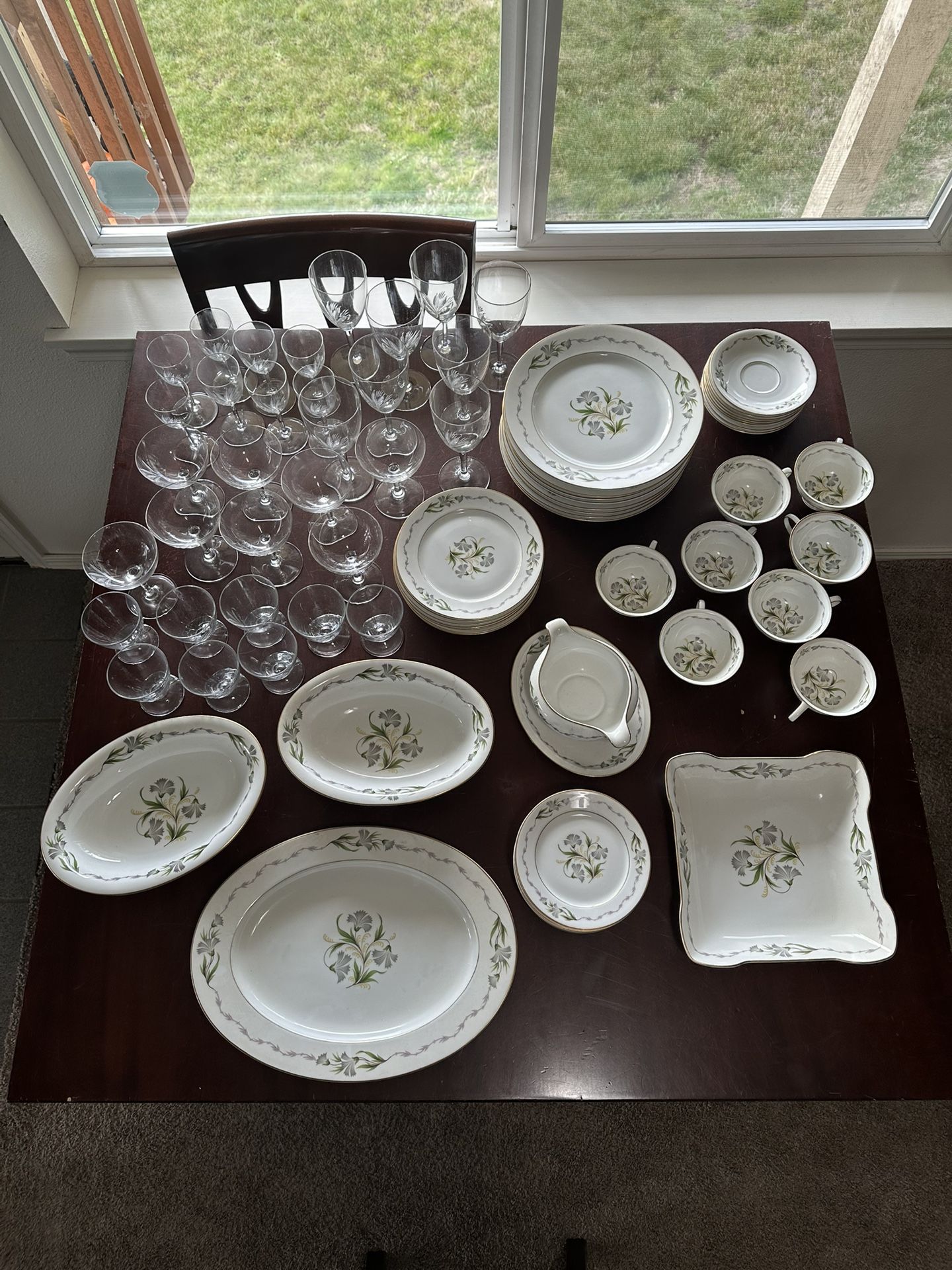 Germany Made Rosenthal Bone Fine China Dinnerware Set With Matching Crystal Goblets
