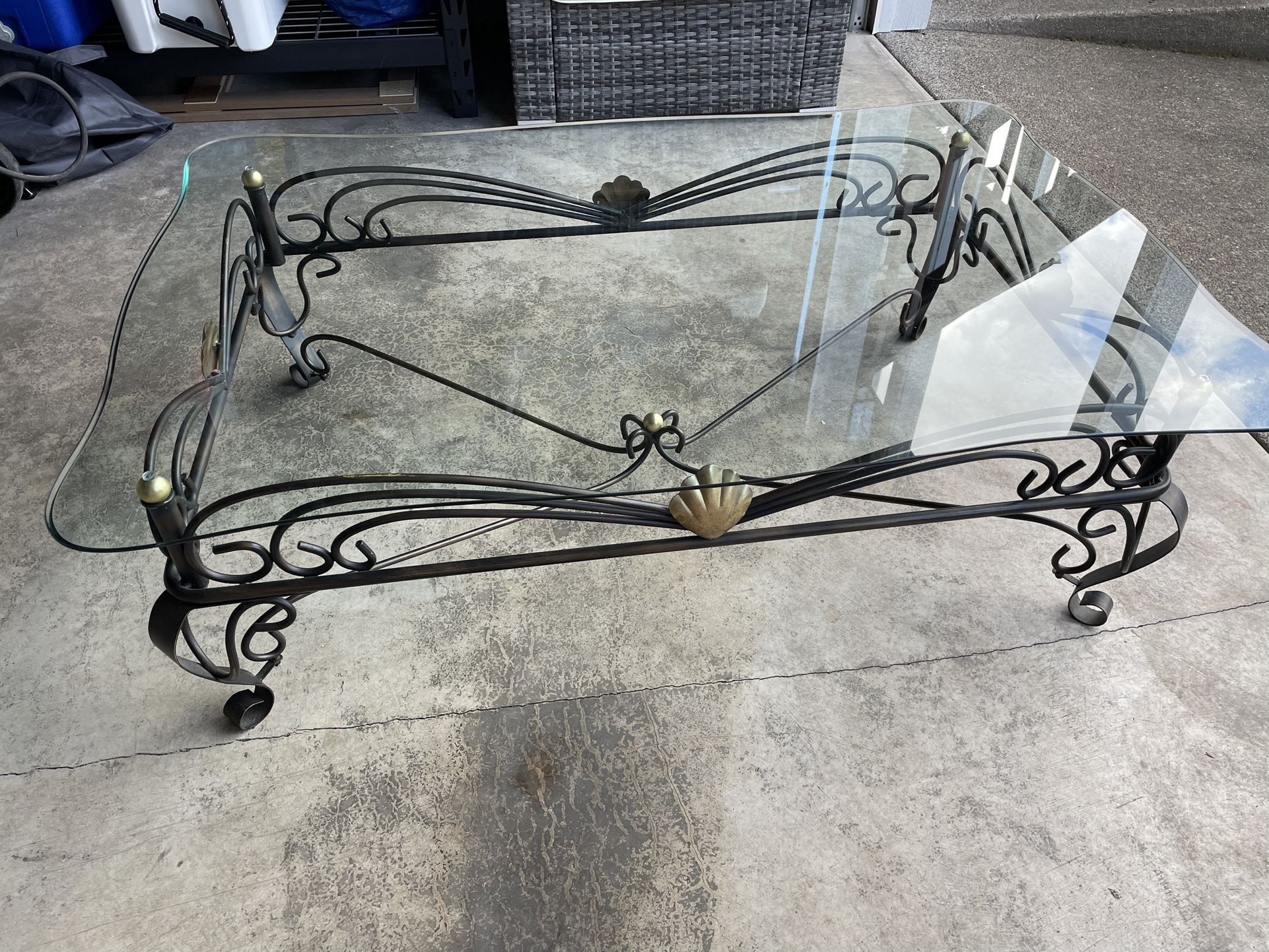 Glass Coffee Table With Metal Base & Gold Trims