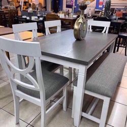 ✅ $359 Beautiful! 6-pc Dining Table Set With Bench 
