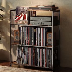 4 Tier Large Record Player Stand, Holds Up to 380-450 Albums Turntable Stand with 4 Adjustable Divider Vinyl Record Cabinet Turntable Stand for Albums