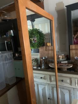Large industrial style floor mirror (wood ) on wheels