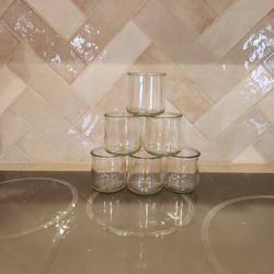 Crafts: 50 Oui yogurt glass containers good for weddings, showers, fill with  sand and add tea lights, small flower arrangement