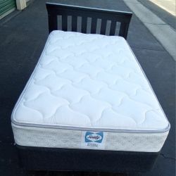 TWIN BED FRAME WITH BOX SPRING AND MATTRESS 