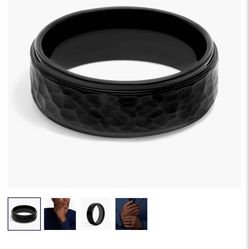 Matte Hammered Comfort Fit Wedding Ring In Black Tungsten Carbide 7mm