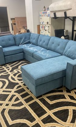 Blue Fabric Sectional Sofa with Chaise 65x118x59