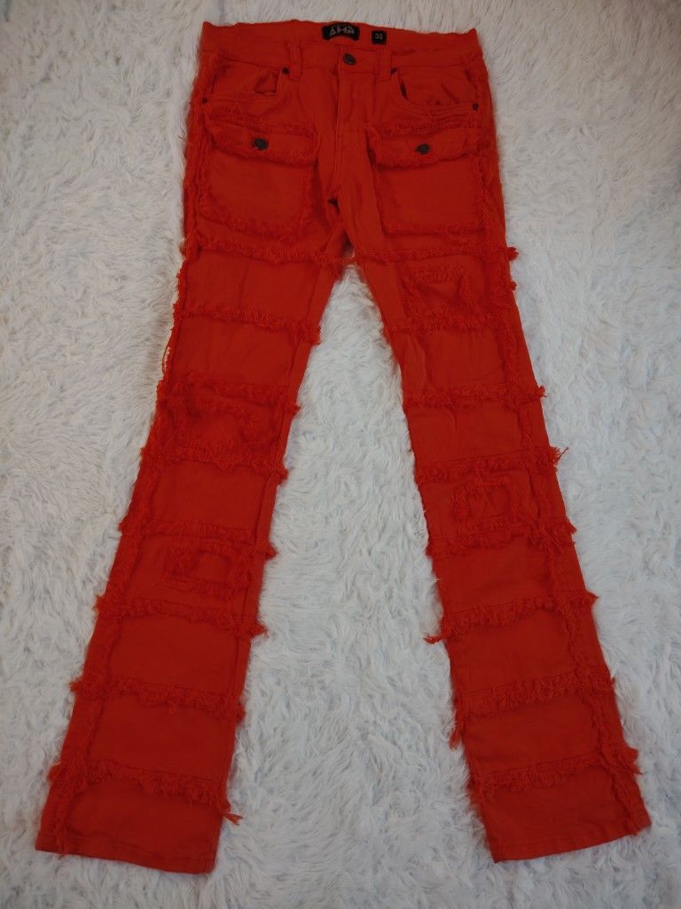 Men's Orange Denim Stacked Jeans Boot Cut
