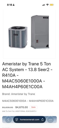 5 ton 14 SEER2 Ameristar by American Standard split air conditioning system