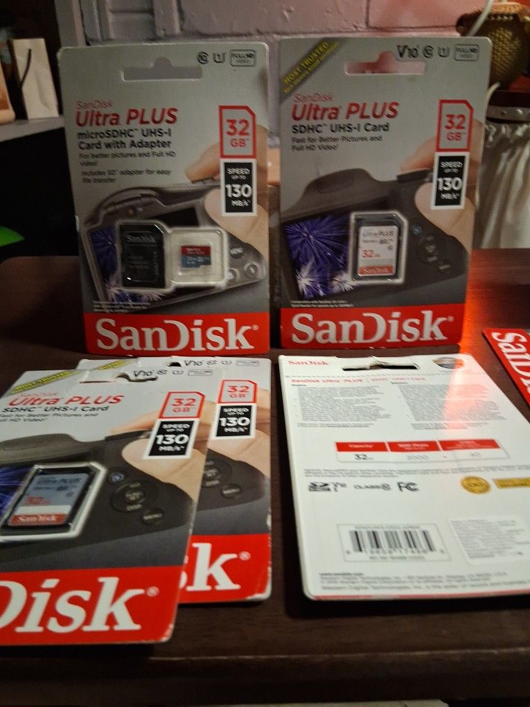 SanDisk Brand New Ultra Plus SDHC UHS-I CARDS 32 Gb 130 Speed Sealed