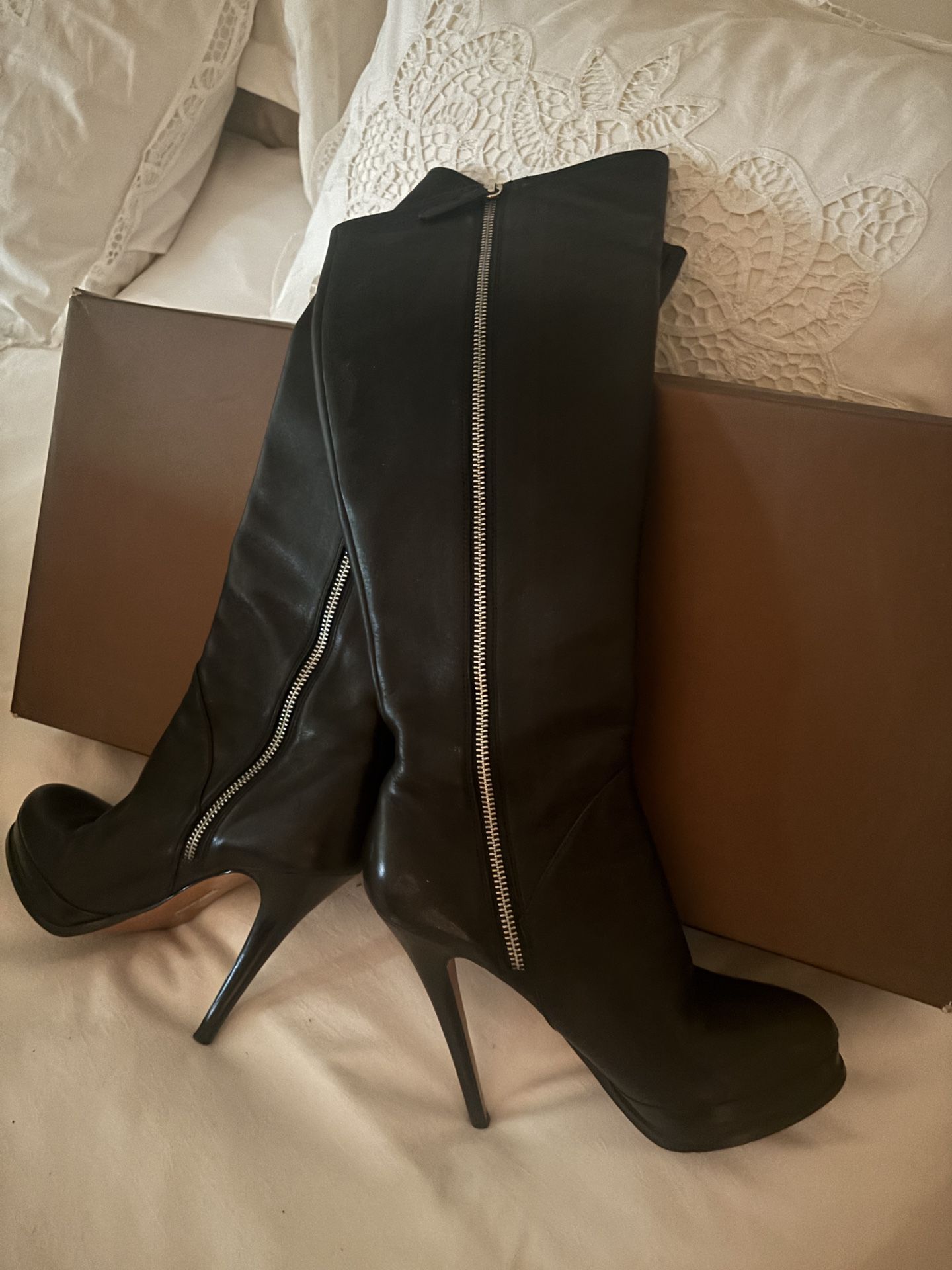 Tall Leather Black Boots Size 7 1/2