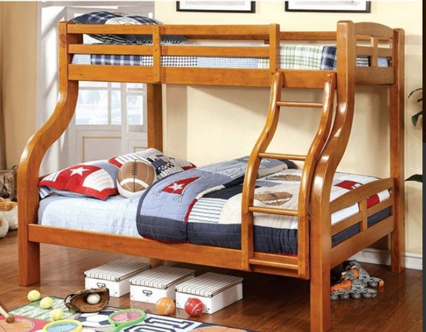 Brand New Oak Solid Wood Twin Over Full Bunk Bed