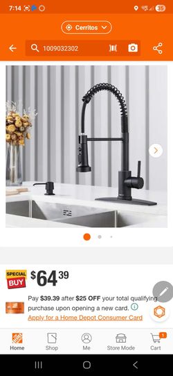 FORIOUS Single Spring Handle Kitchen Faucet with Pull Down Sprayer Kitchen Sink Faucet with Deck Plate in Matte Black