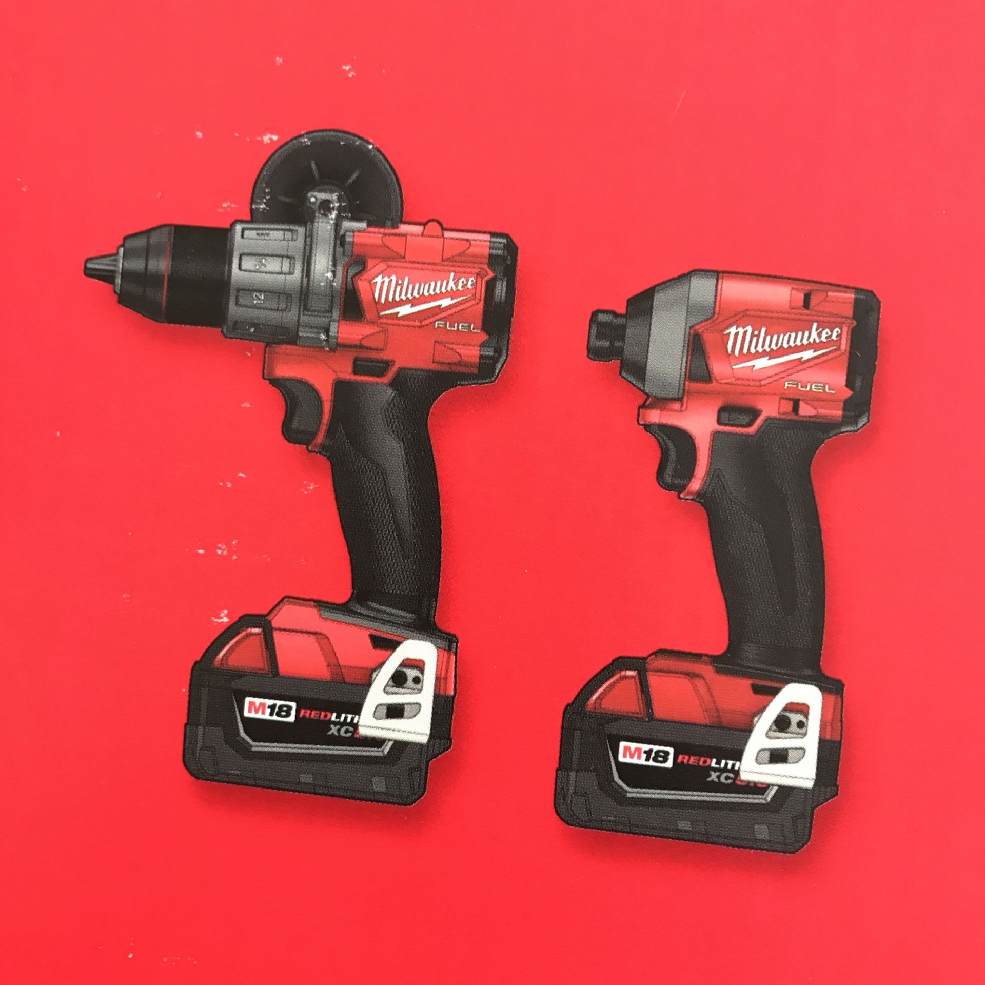 Milwaukee M18FUEL Hammer Drill Impact Driver Two 5.0 Batteries And Charger
